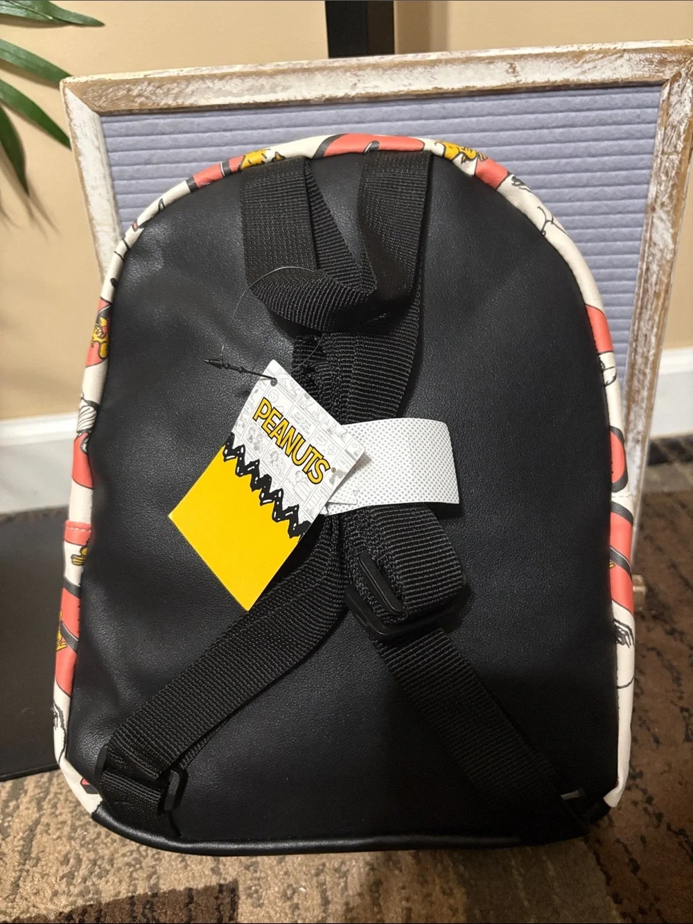 NWT Peanuts Mini Backpack in Cream, Coral and Black - Snoopy Print